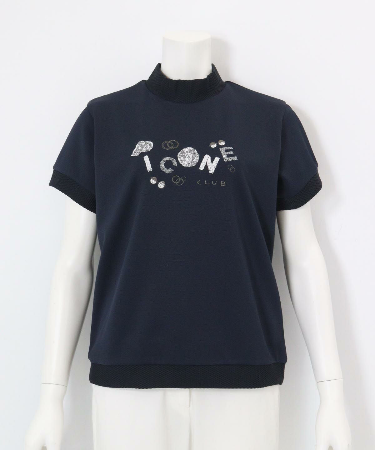 スパンコール刺繍ハイネックプルオーバー(ネイビー）