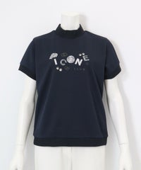 スパンコール刺繍ハイネックプルオーバー(ネイビー）