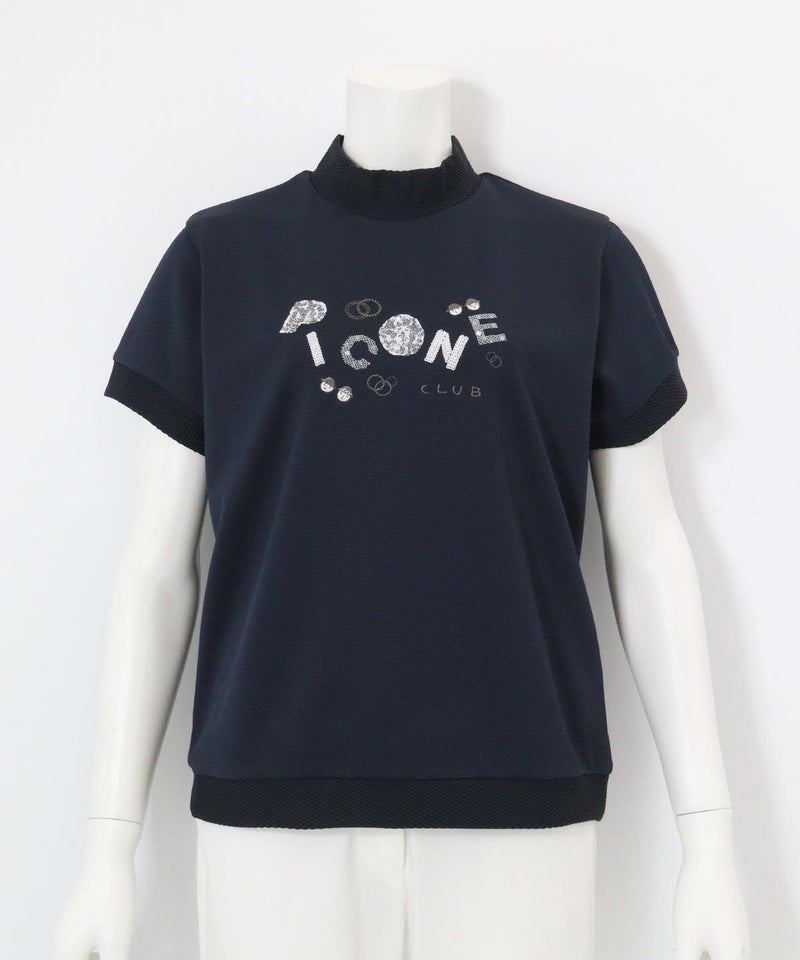 スパンコール刺繍ハイネックプルオーバー(ネイビー）