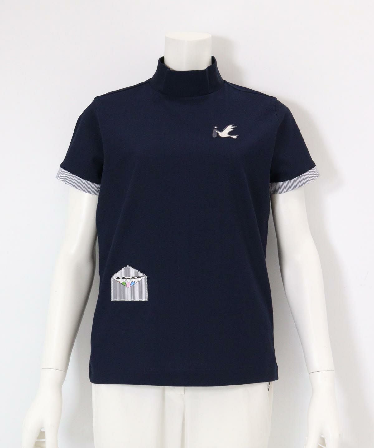 UV冷感ハイネック刺繍プルオーバー（ネイビー）