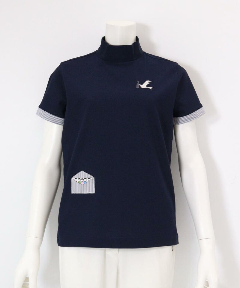 UV冷感ハイネック刺繍プルオーバー（ネイビー）