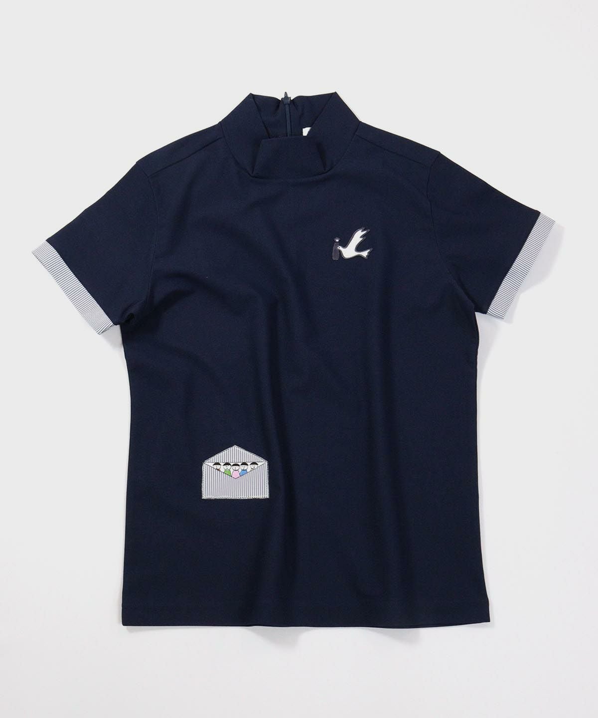 UV冷感ハイネック刺繍プルオーバー（ネイビー）