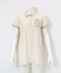 サッカーストライプ切替UV冷感ポロシャツ(ベージュ)