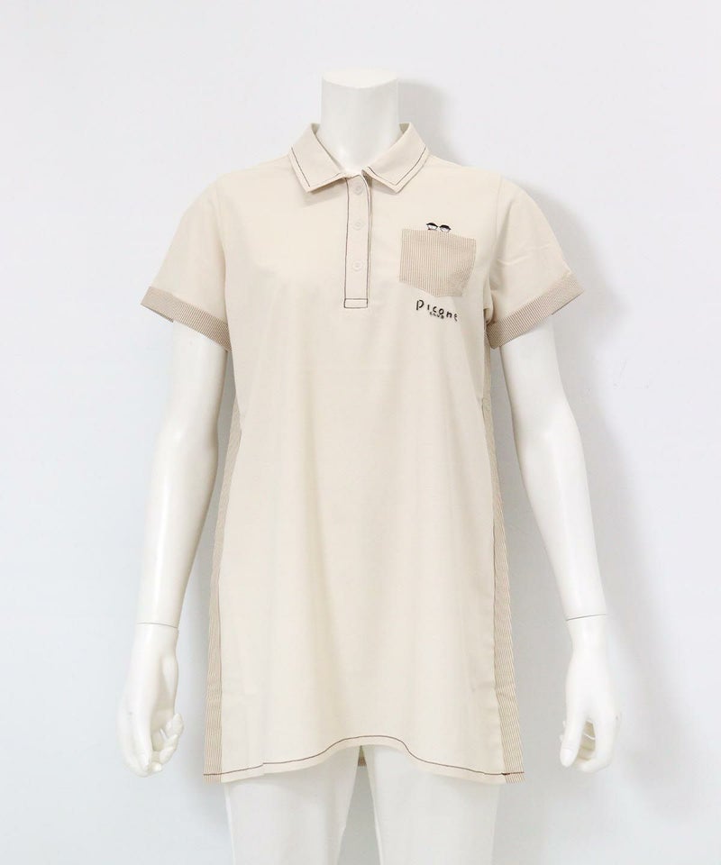 サッカーストライプ切替UV冷感ポロシャツ(ベージュ)