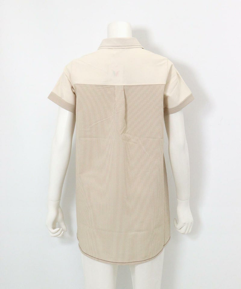 サッカーストライプ切替UV冷感ポロシャツ(ベージュ)後ろ