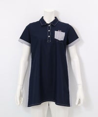 サッカーストライプ切替UV冷感ポロシャツ(ネイビー)