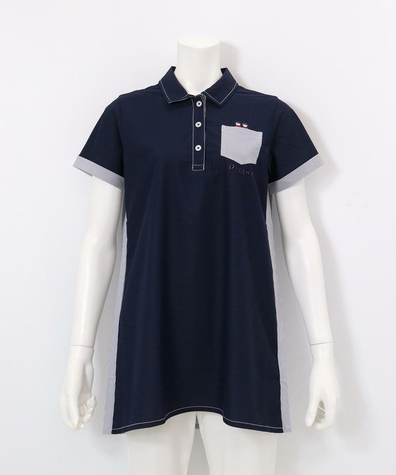 サッカーストライプ切替UV冷感ポロシャツ(ネイビー)