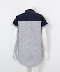 サッカーストライプ切替UV冷感ポロシャツ(ネイビー)後ろ