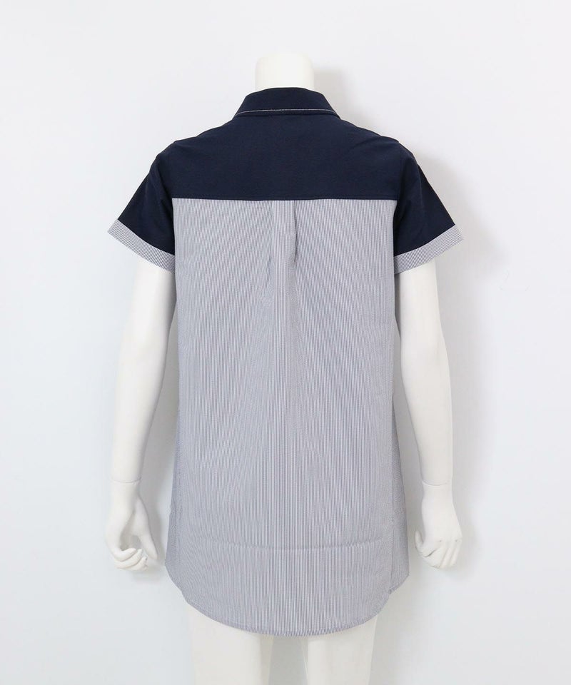 サッカーストライプ切替UV冷感ポロシャツ(ネイビー)後ろ