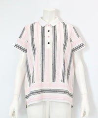 サッカー地ストライプポロシャツ（ブラック×ピンク）