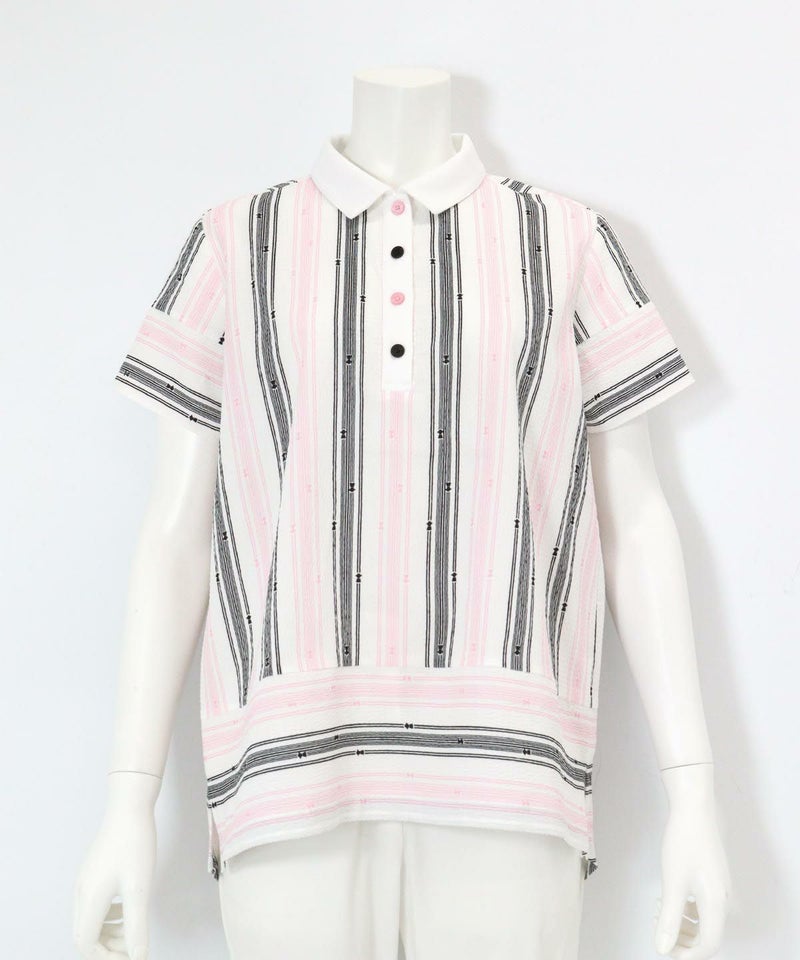 サッカー地ストライプポロシャツ（ブラック×ピンク）