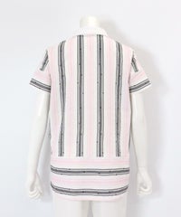 サッカー地ストライプポロシャツ後（ブラック×ピンク）