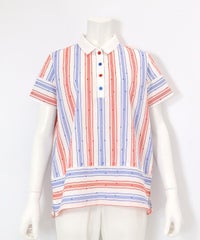 サッカー地ストライプポロシャツ（レッド×ブルー）