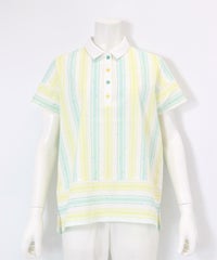 サッカー地ストライプポロシャツ（ライトグリーン×イエロー）