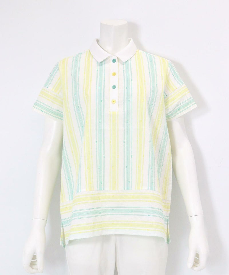 サッカー地ストライプポロシャツ（ライトグリーン×イエロー）