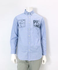 【メンズ】切替ストライプシャツ（ブルー）