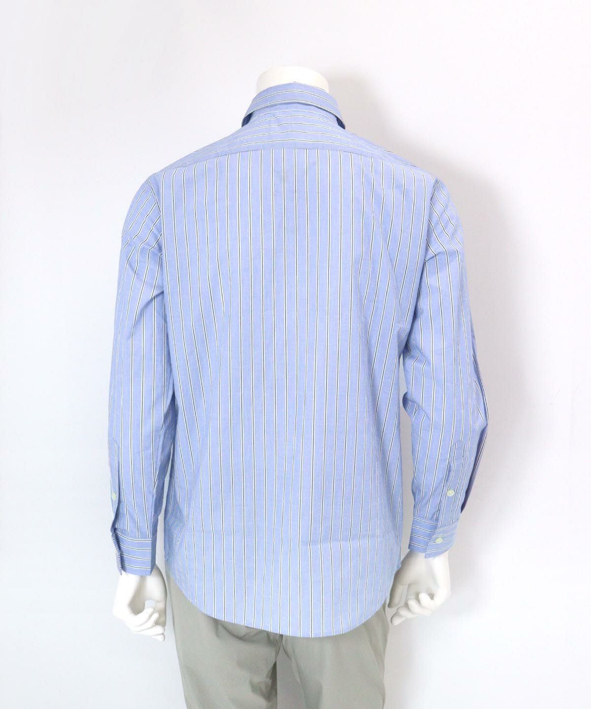 【メンズ】切替ストライプシャツ後（ブルー）