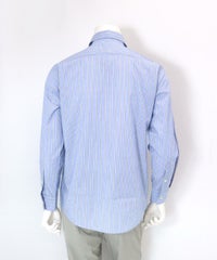 【メンズ】切替ストライプシャツ後（ブルー）