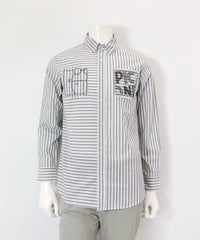 【メンズ】切替ストライプシャツ（ホワイト）