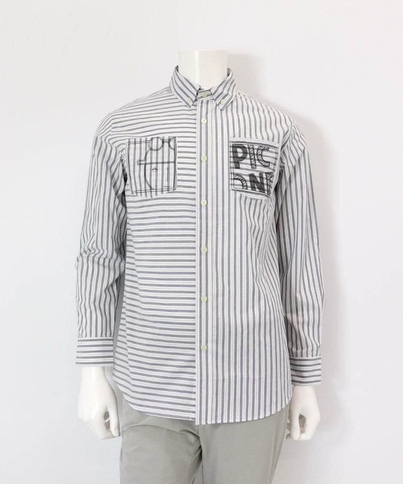 【メンズ】切替ストライプシャツ（ホワイト）