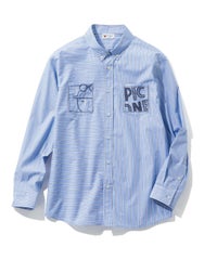 【メンズ】切替ストライプシャツ（ブルー）