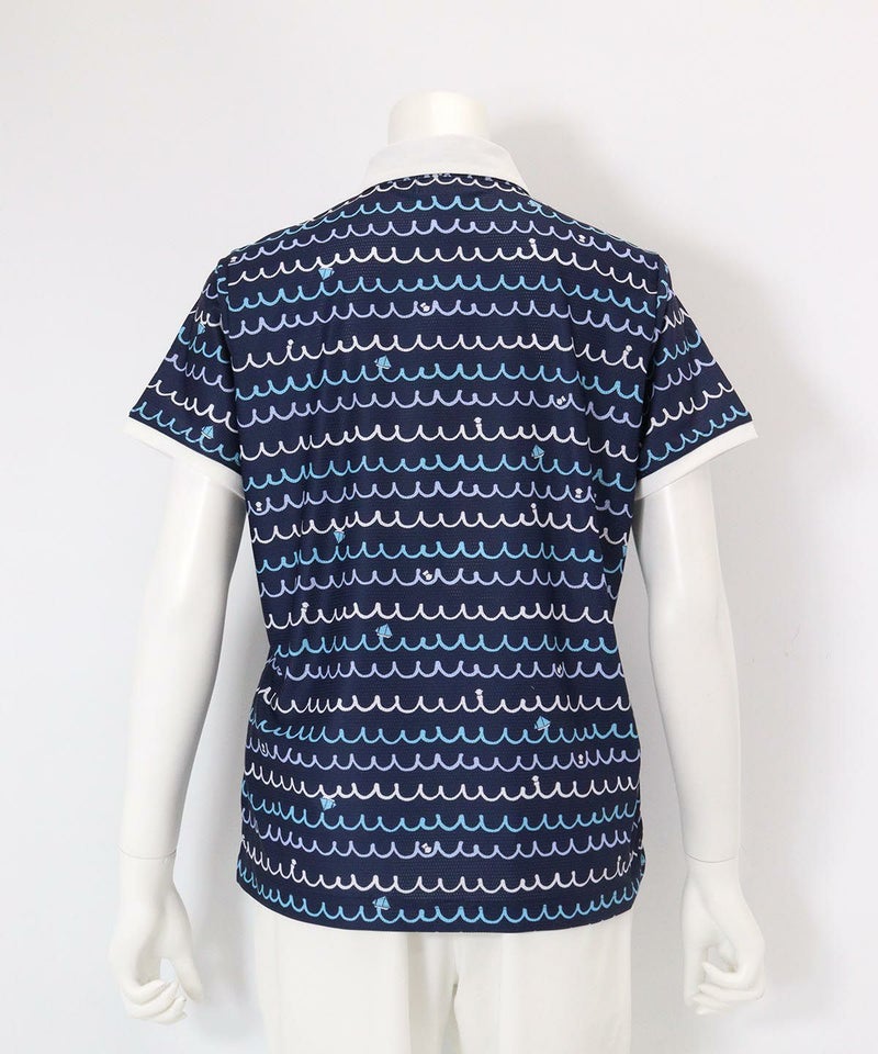 メッシュ波柄UVポロシャツ後(ネイビー）