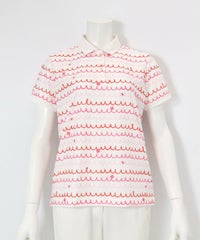 メッシュ波柄UVポロシャツ(ホワイト×レッド）