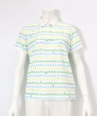 メッシュ波柄UVポロシャツ(ホワイト×グリーン）