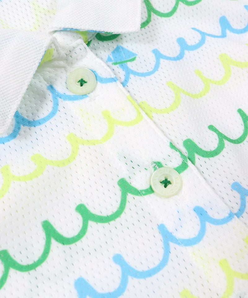 首元ボタン詳細(ホワイト×グリーン）