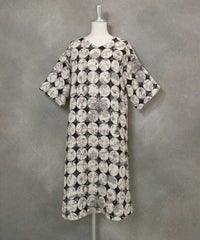 【UCHINOコラボ】サークル柄コットンワンピース(ブラック×ベージュ)