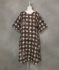 【UCHINOコラボ】サークル柄コットンワンピース(ベージュ×ブラウン)