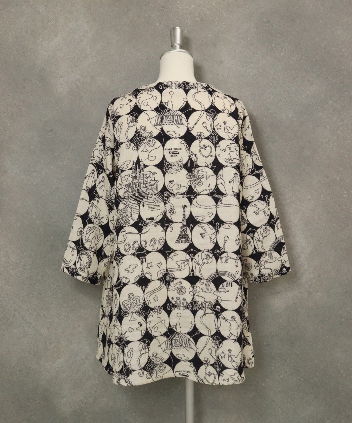 【UCHINOコラボ】サークル柄コットンチュニック(ブラック×ベージュ)後ろ