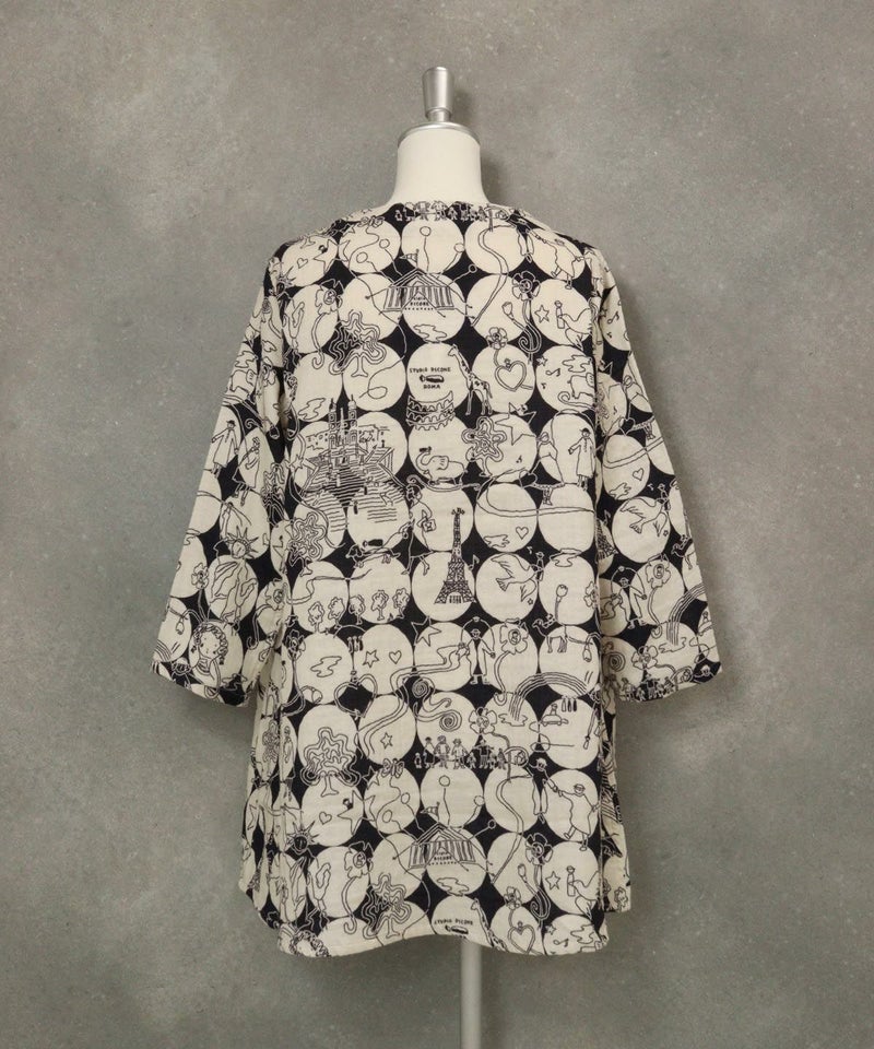 【UCHINOコラボ】サークル柄コットンチュニック(ブラック×ベージュ)後ろ