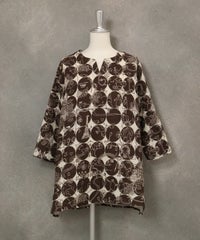 【UCHINOコラボ】サークル柄コットンチュニック(ベージュ×ブラウン)