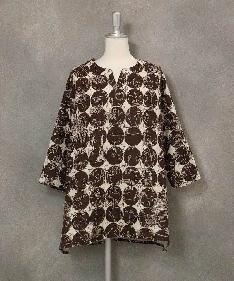 【UCHINOコラボ】サークル柄コットンチュニック(ベージュ×ブラウン)