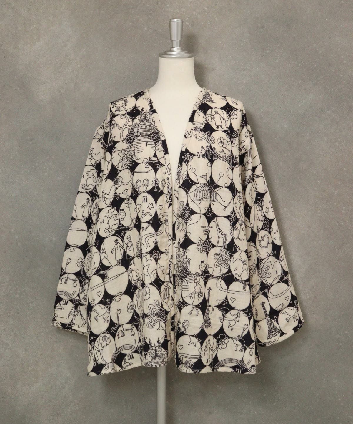 【UCHINOコラボ】サークル柄コットンカーディガン(ブラック×ベージュ)