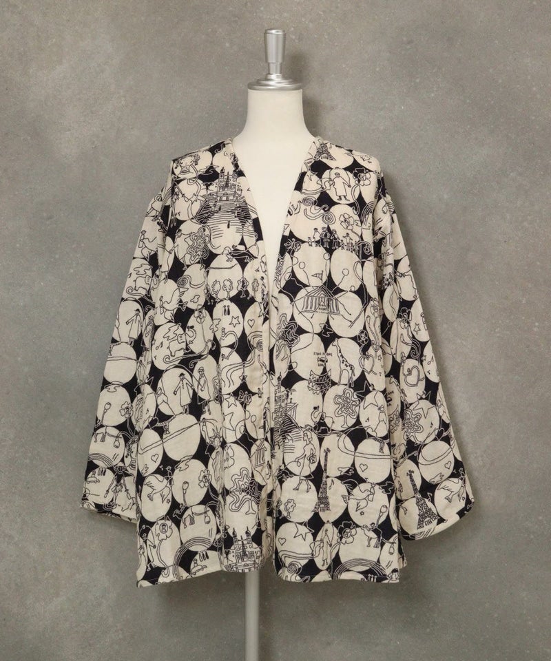 【UCHINOコラボ】サークル柄コットンカーディガン(ブラック×ベージュ)