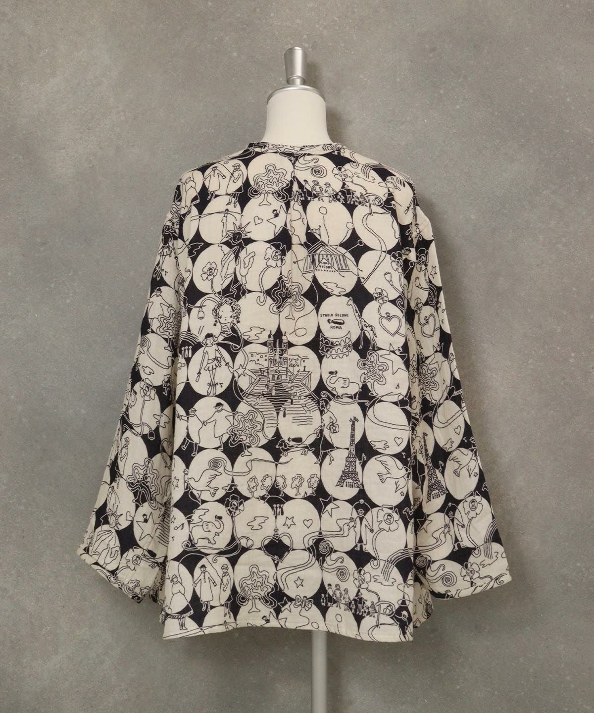 【UCHINOコラボ】サークル柄コットンカーディガン(ブラック×ベージュ)後ろ