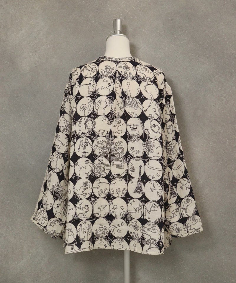 【UCHINOコラボ】サークル柄コットンカーディガン(ブラック×ベージュ)後ろ