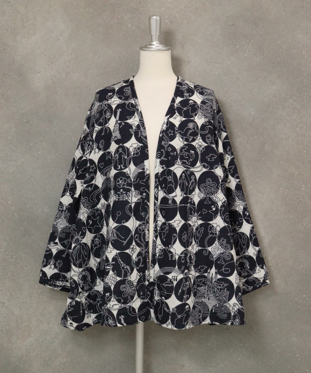 【UCHINOコラボ】サークル柄コットンカーディガン(ホワイト×ネイビー)