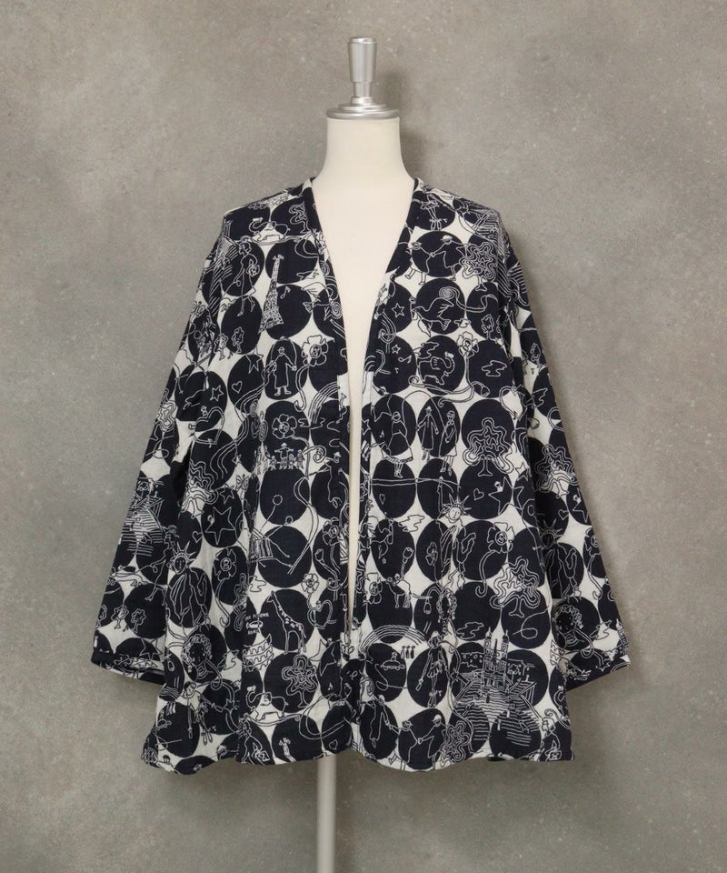 【UCHINOコラボ】サークル柄コットンカーディガン(ホワイト×ネイビー)