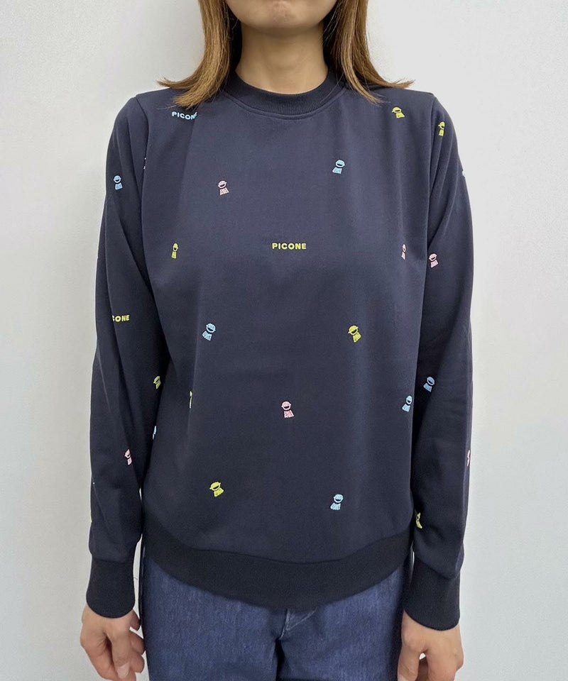 ミニプリント裏毛スウェット(ネイビー)着用イメージ