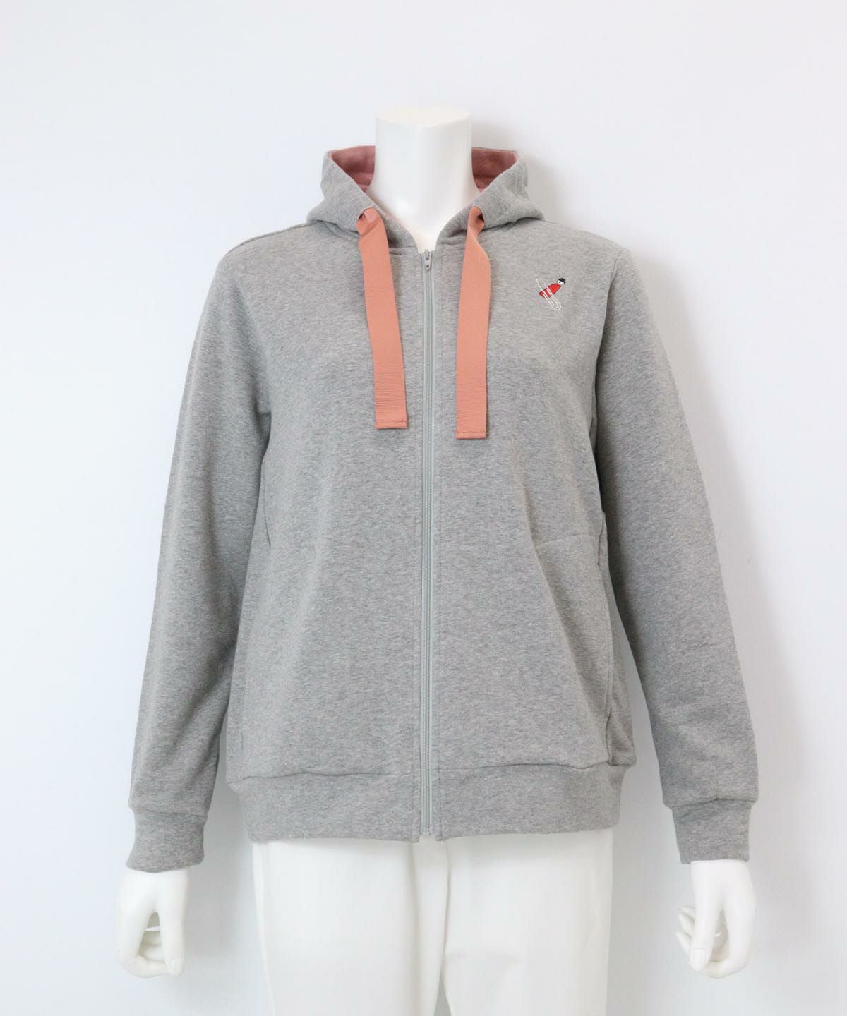 刺繍入り裏毛ジップパーカー（グレー）