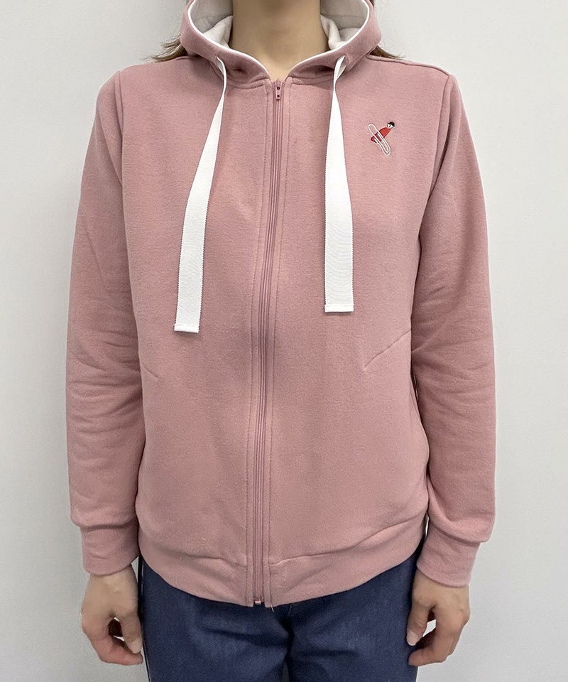 刺繍入り裏毛ジップパーカー(ピンク)着用イメージ