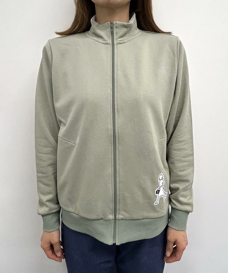 裏毛ハイネックジップスウェット(カーキ)着用イメージ