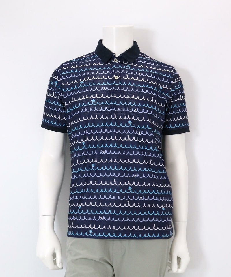 【メンズ】メッシュ波柄UVポロシャツ(ネイビー)