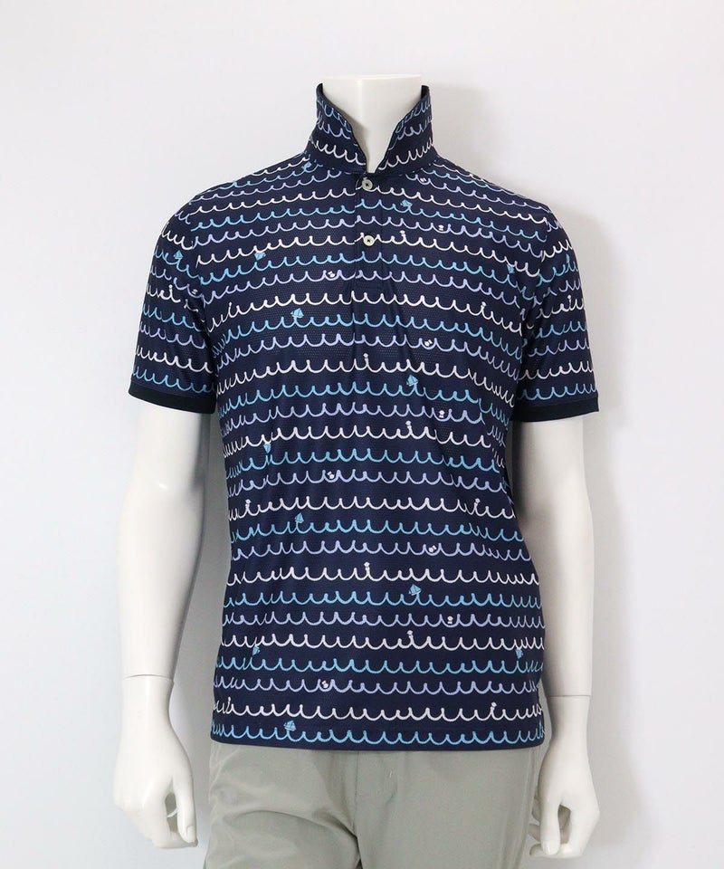 【メンズ】メッシュ波柄UVポロシャツ(ネイビー)