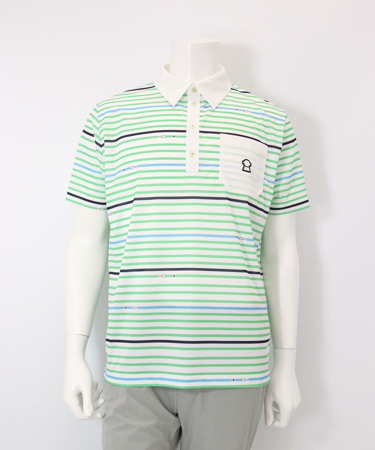 【メンズ】万年筆ボーダーUV速乾ポロシャツ(グリーン)