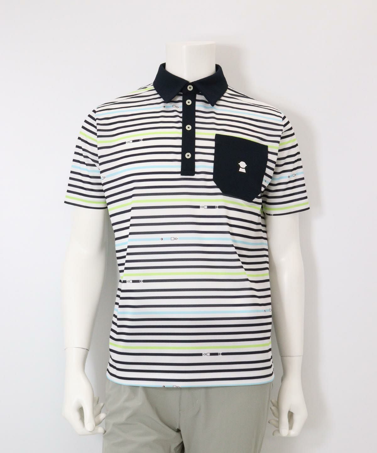 【メンズ】万年筆ボーダーUV速乾ポロシャツ(ネイビー)