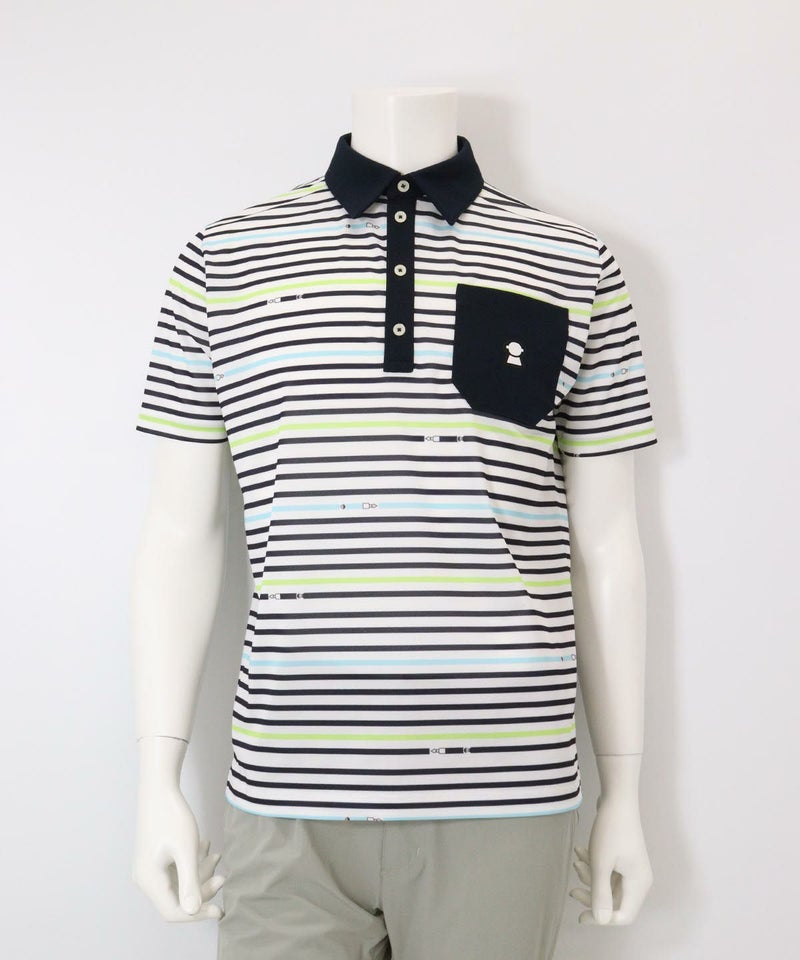 【メンズ】万年筆ボーダーUV速乾ポロシャツ(ネイビー)